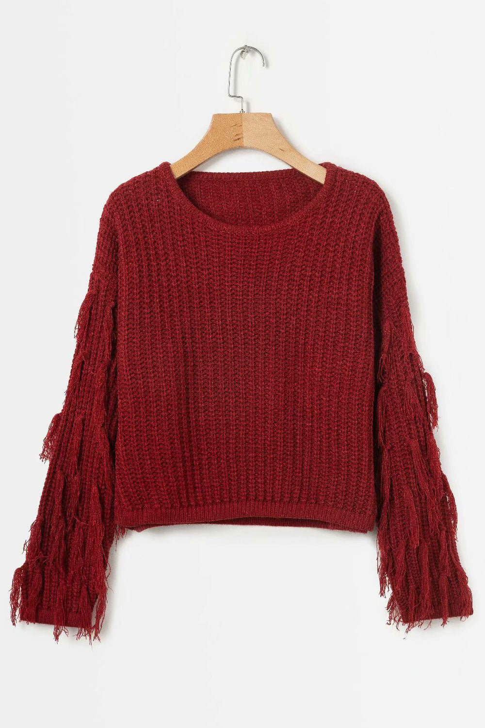 Women Charming Round Neck Tassel Sleeve Sweater