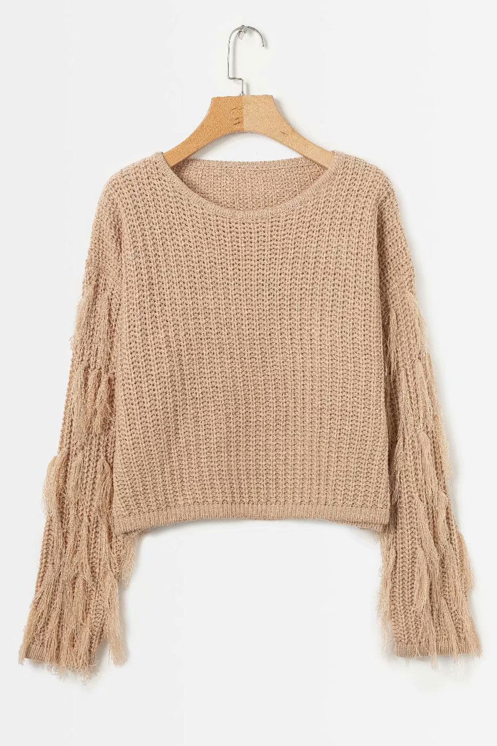 Women Charming Round Neck Tassel Sleeve Sweater