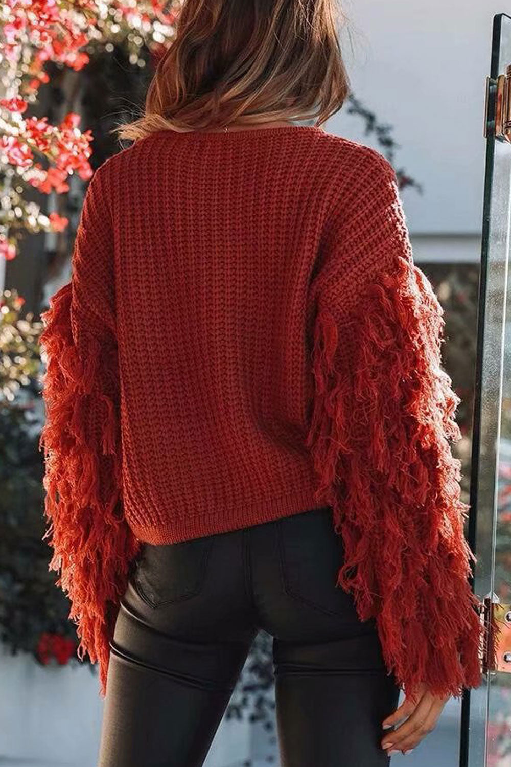 Women Charming Round Neck Tassel Sleeve Sweater