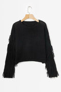 Women Charming Round Neck Tassel Sleeve Sweater