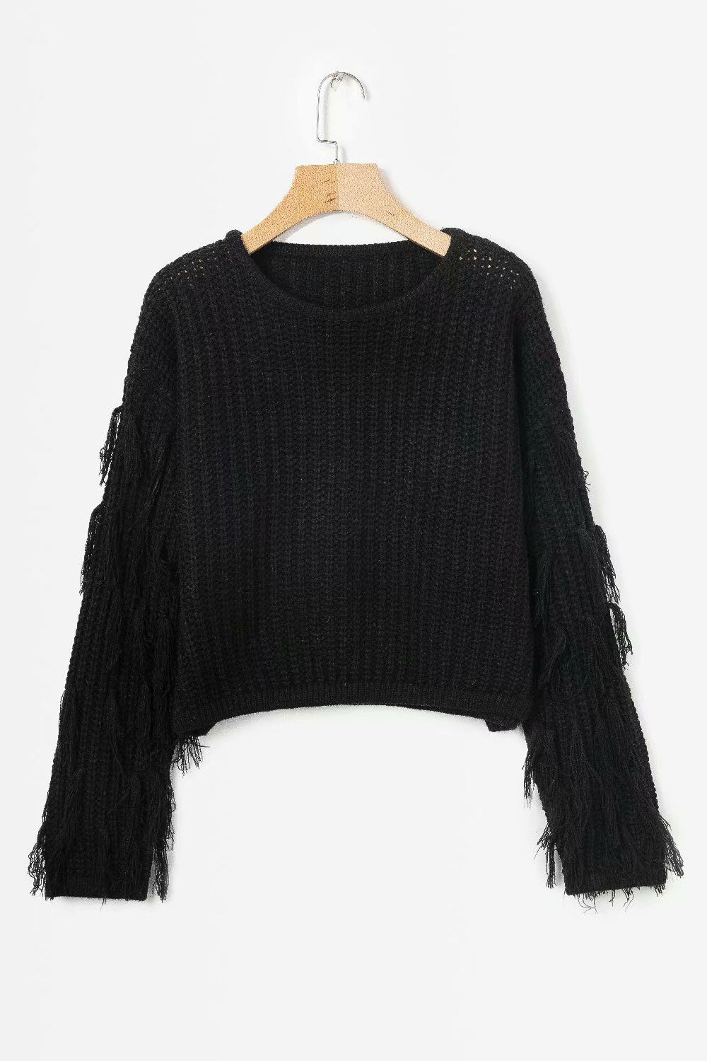 Women Charming Round Neck Tassel Sleeve Sweater
