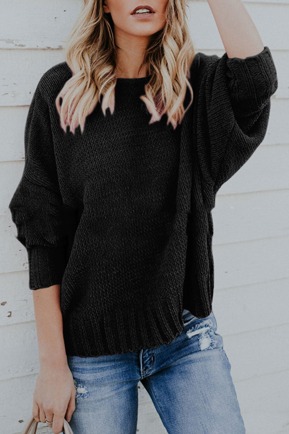 Women Winter Loose Solid Color Warm Sweater