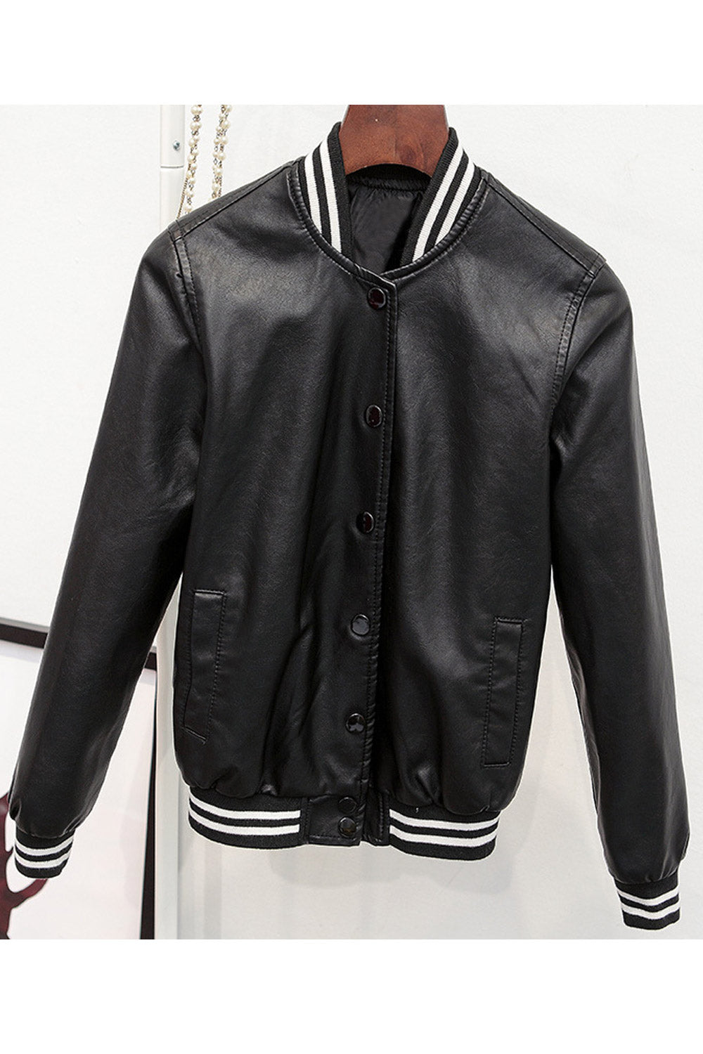 Women Comfy Solid Color Casual Leather Jacket