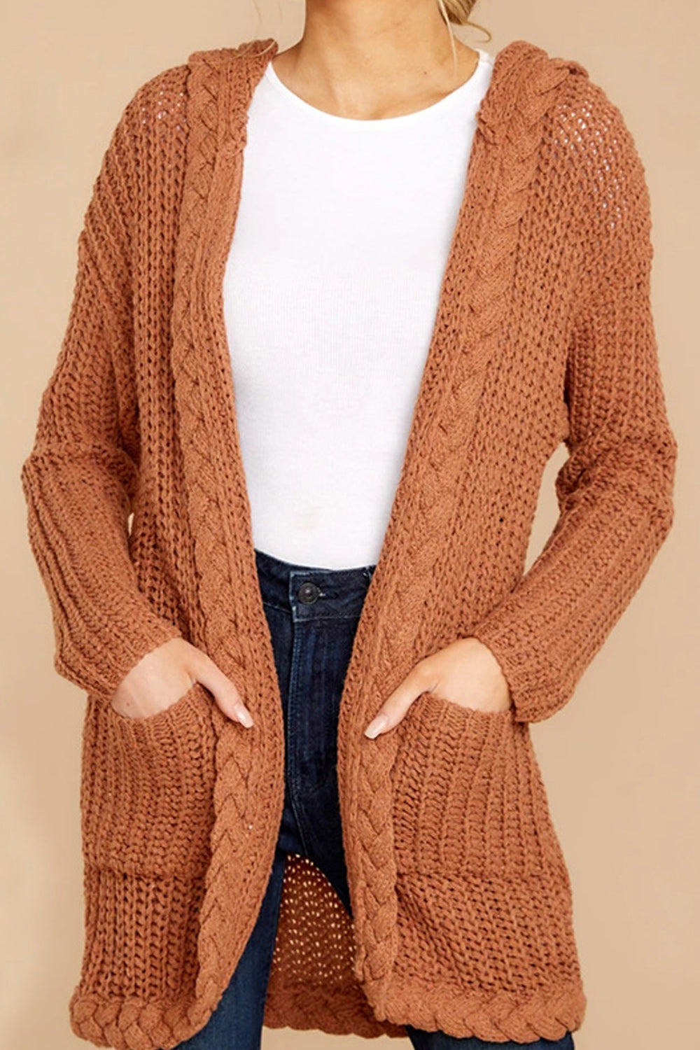 Women Winter Solid Color Hooded Cardigan