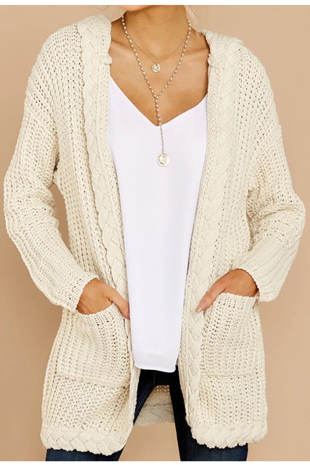 Women Winter Solid Color Hooded Cardigan