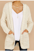 Women Winter Solid Color Hooded Cardigan