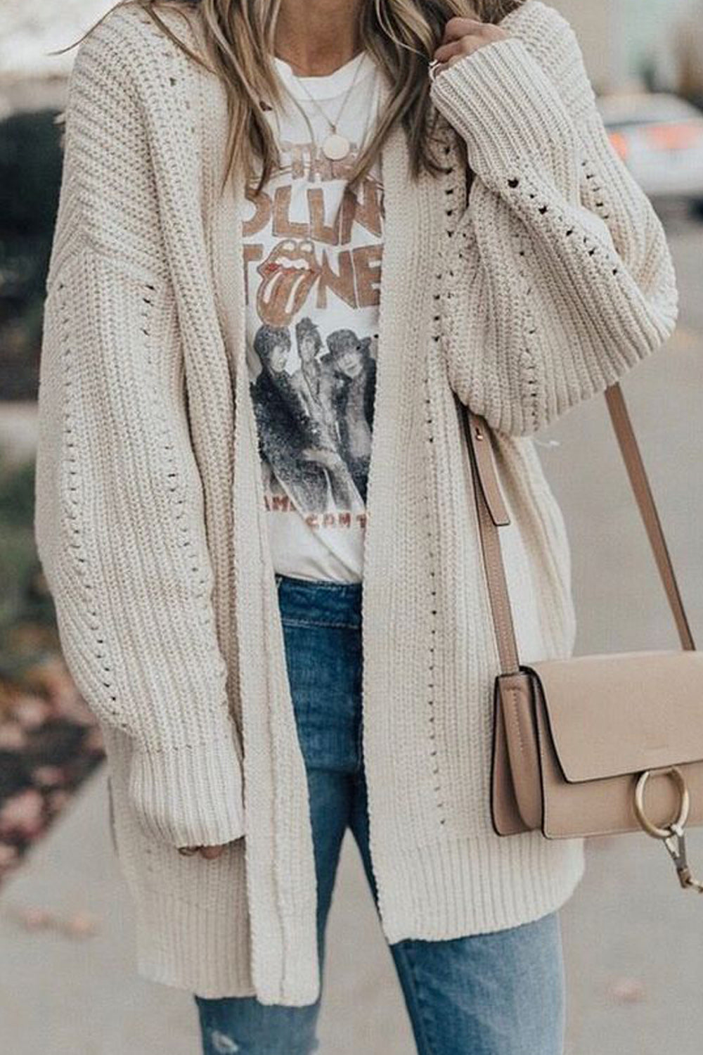 Women Autumn Solid Color Loose Cardigan