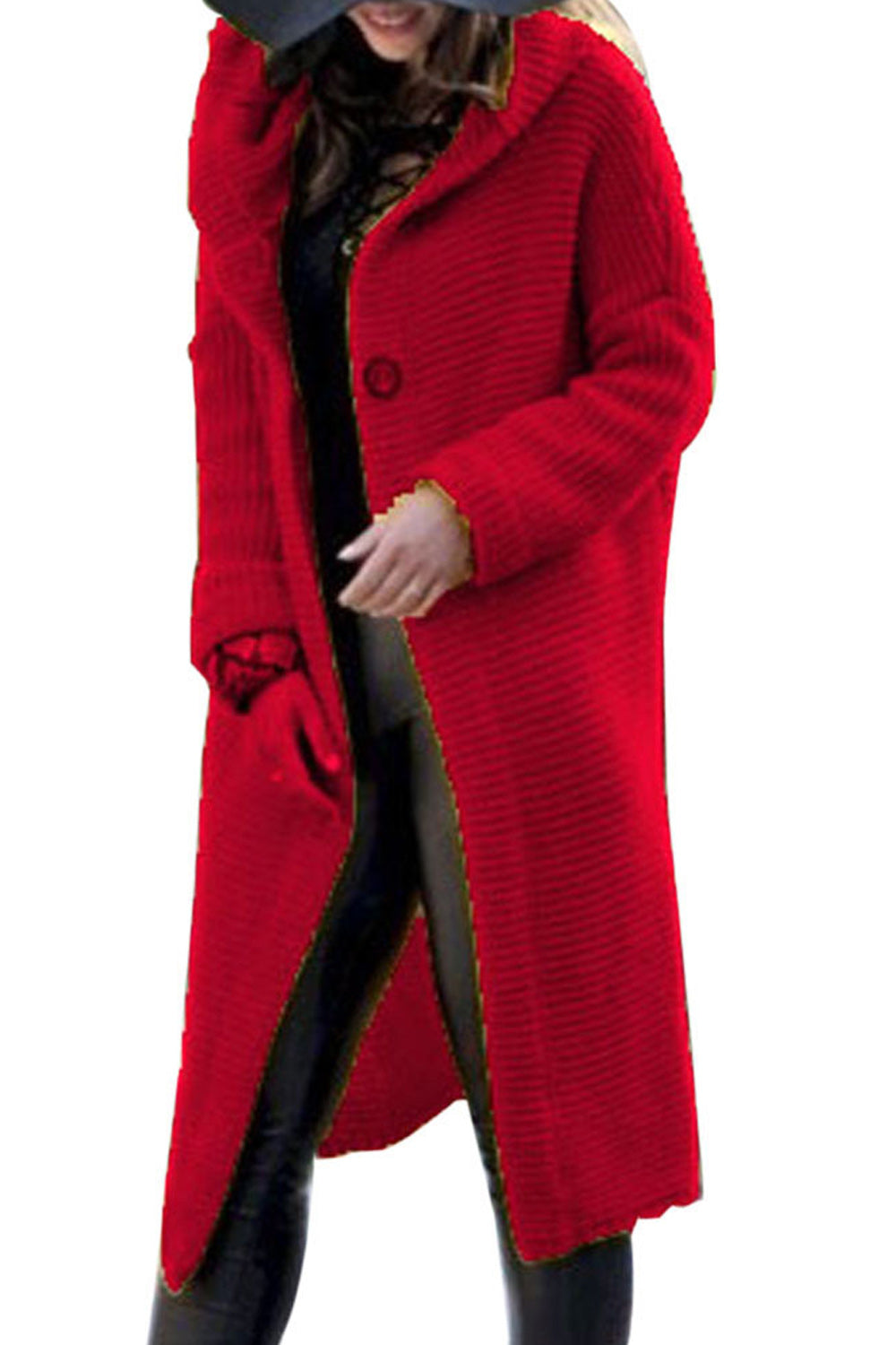 Women Lovely Button Solid Color Long Cardigan