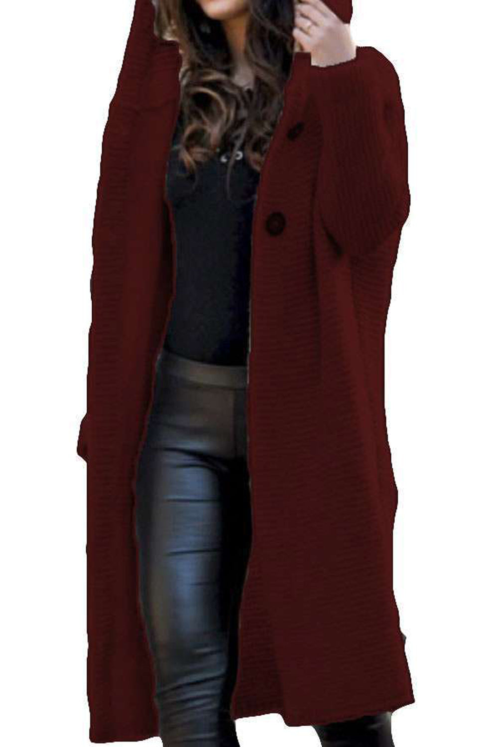 Women Lovely Button Solid Color Long Cardigan