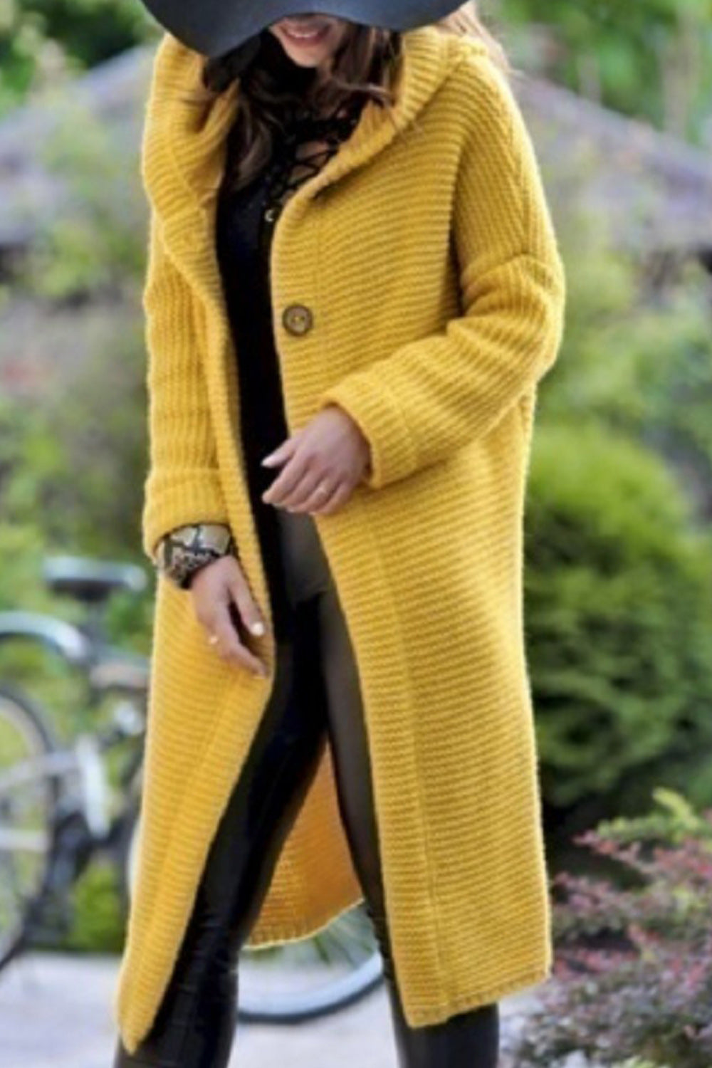 Women Lovely Button Solid Color Long Cardigan
