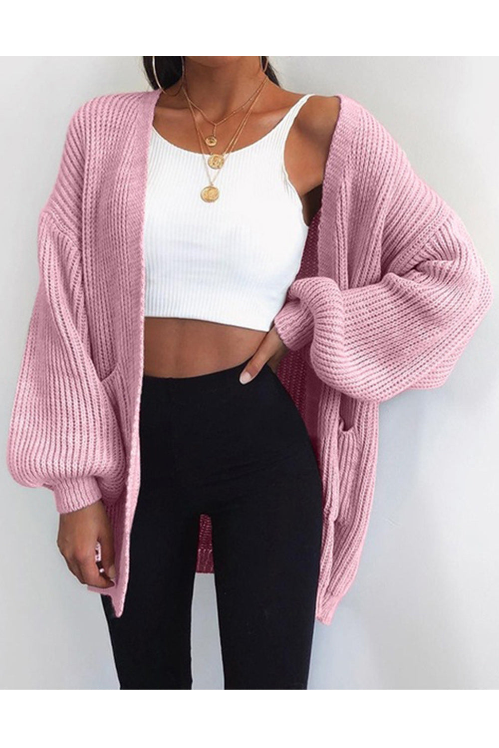 Women Elegant Solid Color Loose Cardigan
