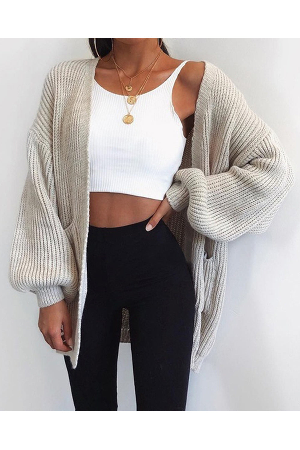 Women Elegant Solid Color Loose Cardigan