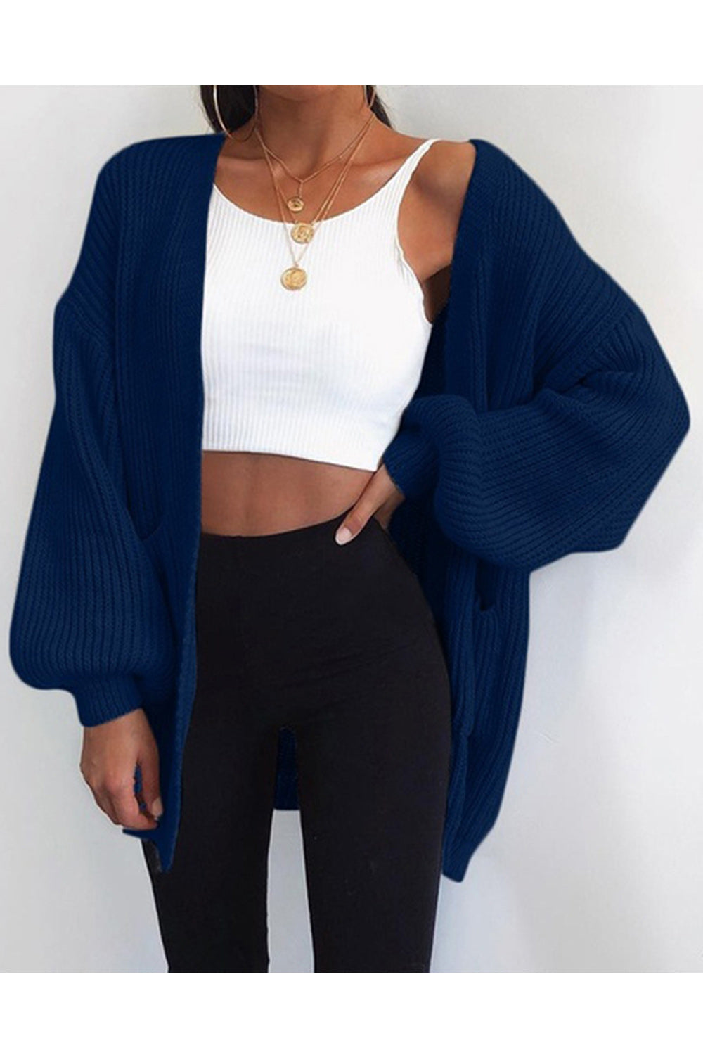 Women Elegant Solid Color Loose Cardigan