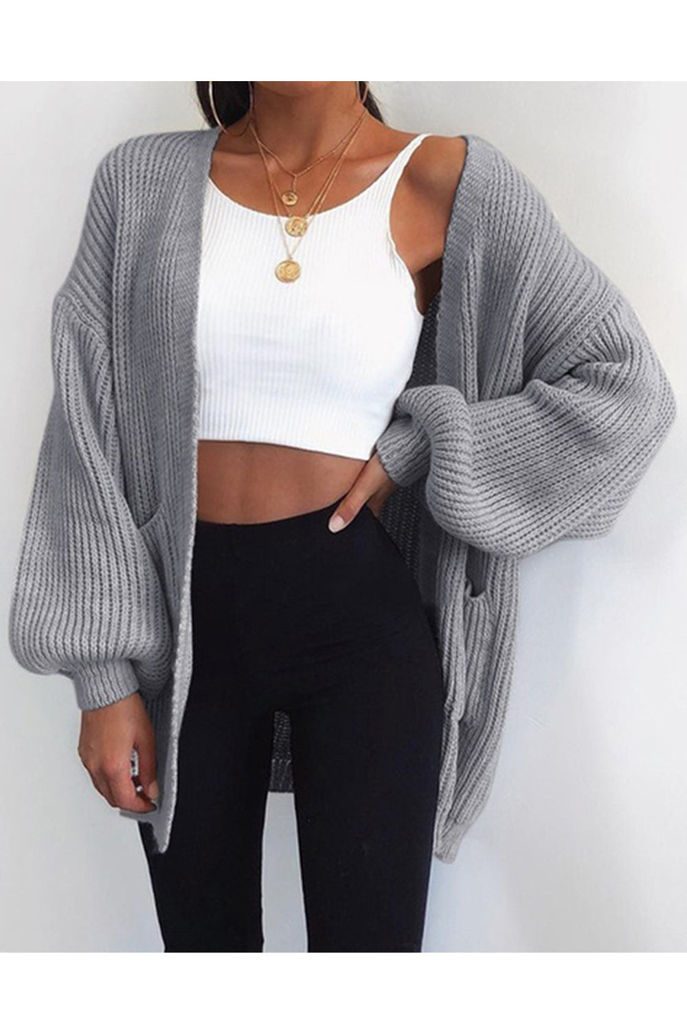 Women Elegant Solid Color Loose Cardigan