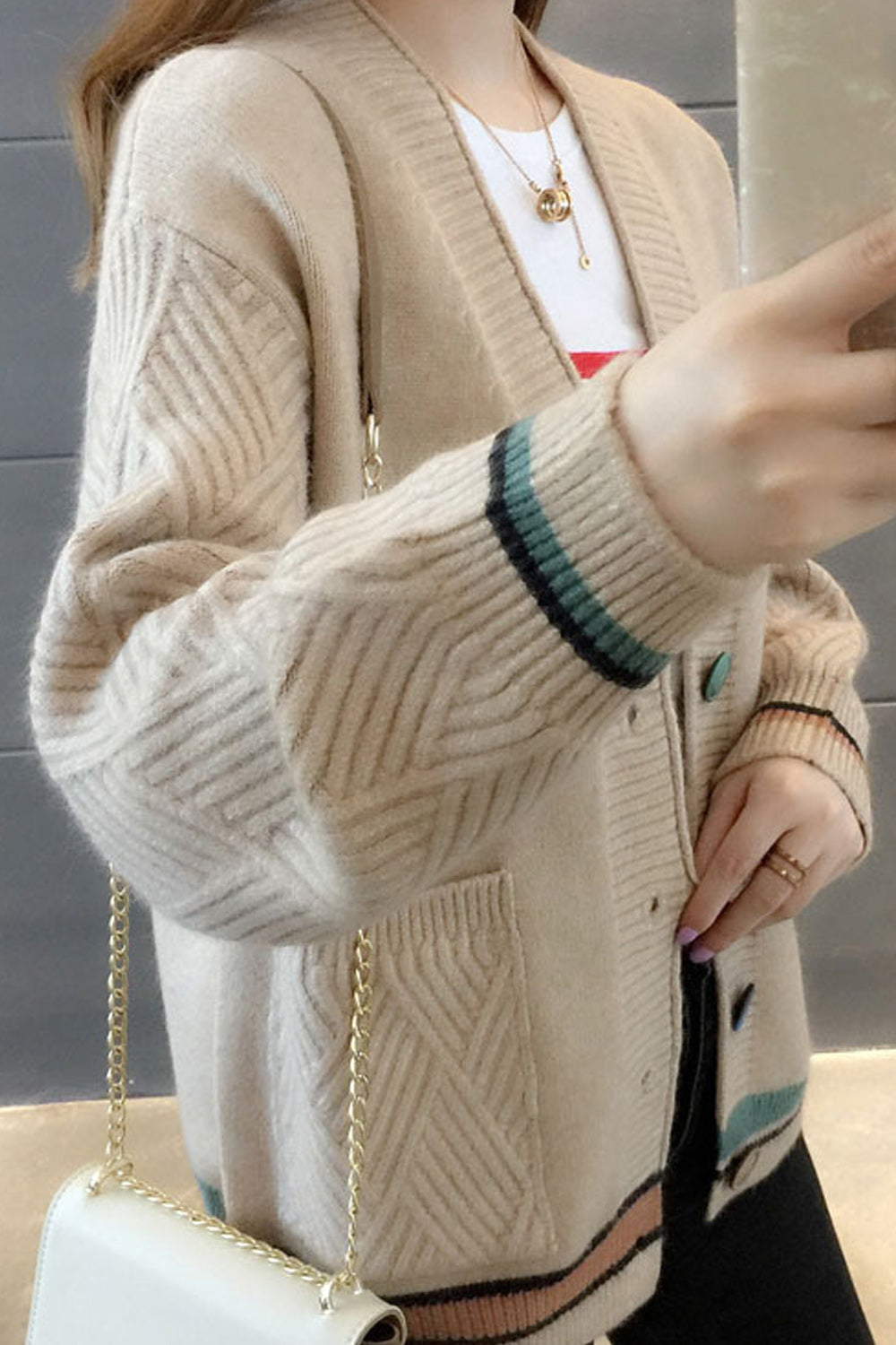 Women Fashion Button Closure Loose Fit Cardigan