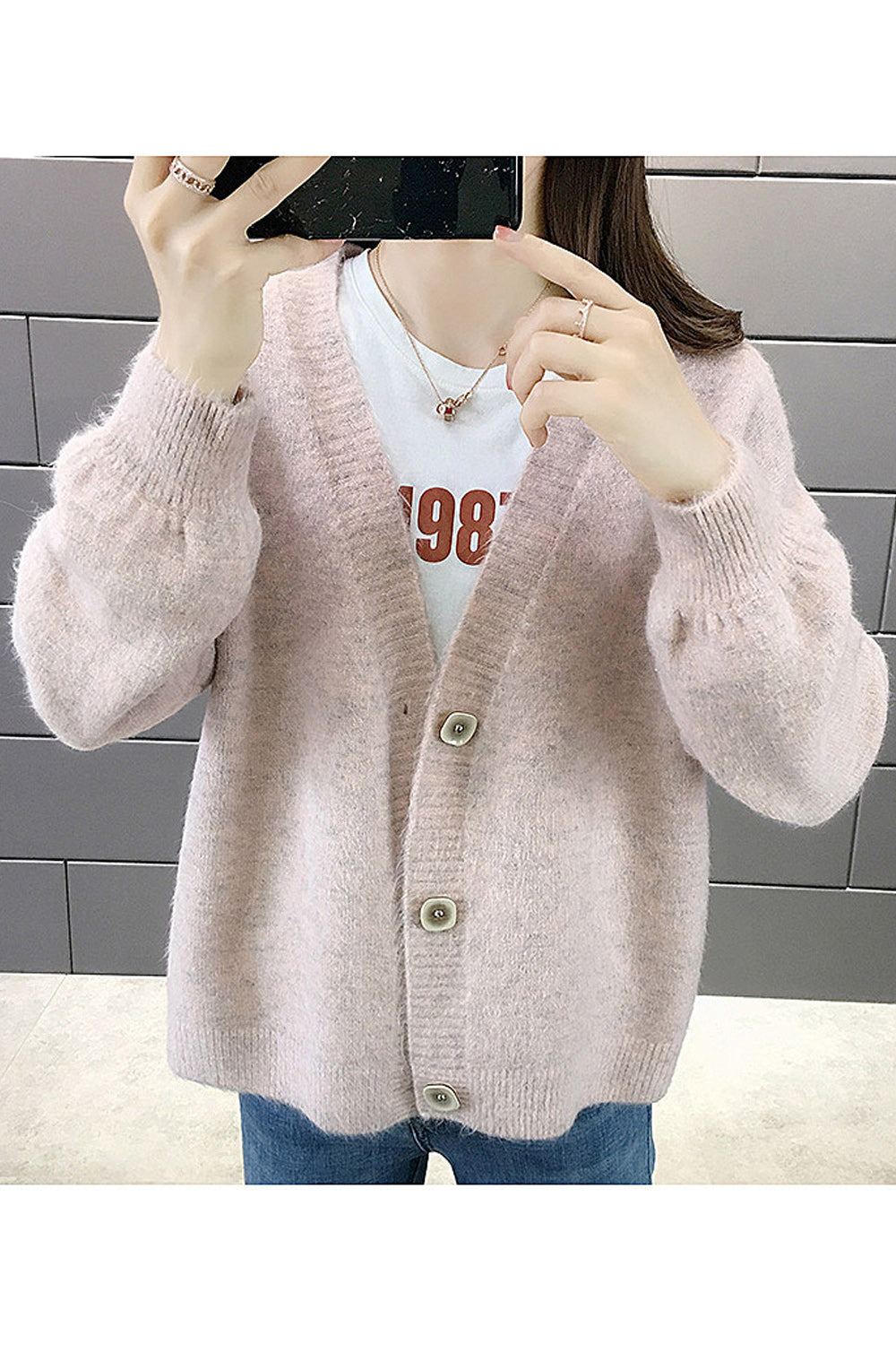 Women Modish Solid Color Button Closure Cardigan