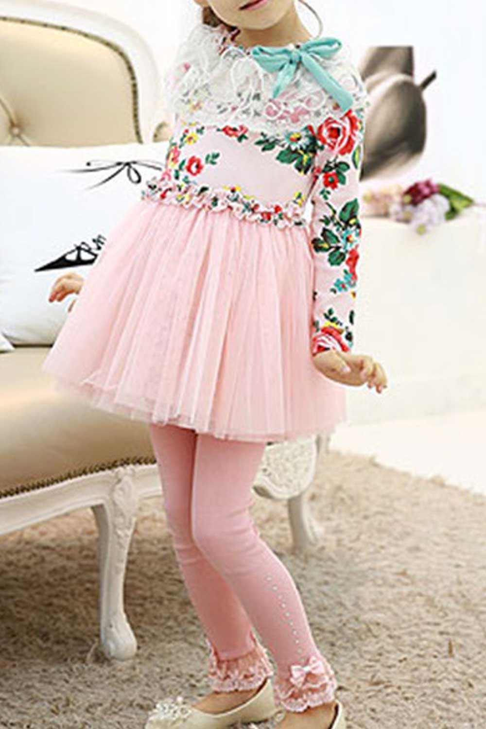 Kid Girl Warm Solid Color Lace Slim Legging