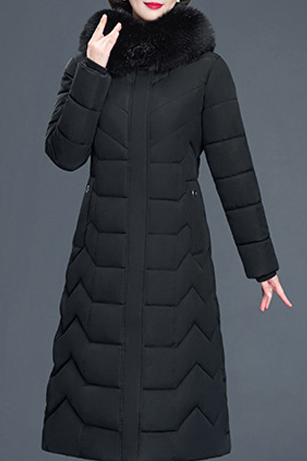 Women Thick Cotton Padded Zipper Hooded Jacket