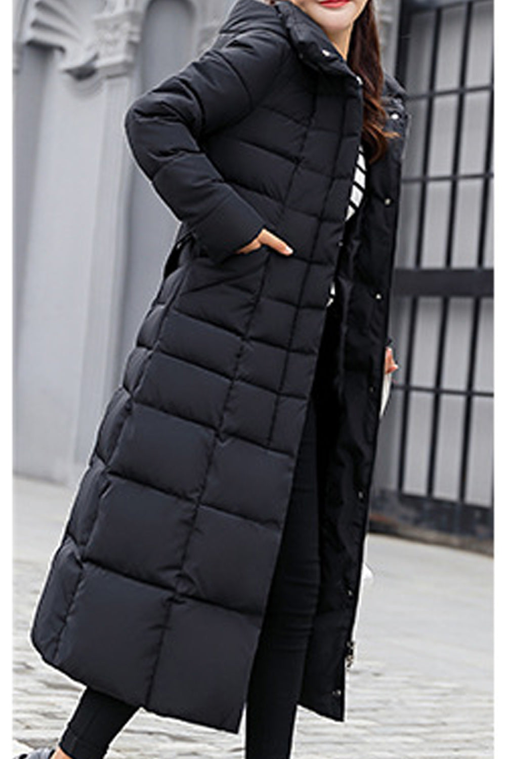 Women Thick Padded Long Section Zipper Up Jacket