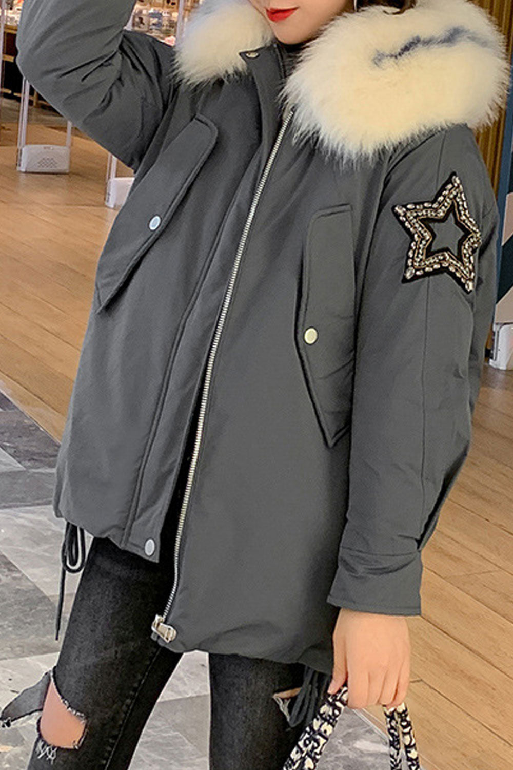 Women Loose Zipper Closure Winter Warm Padded Jacket