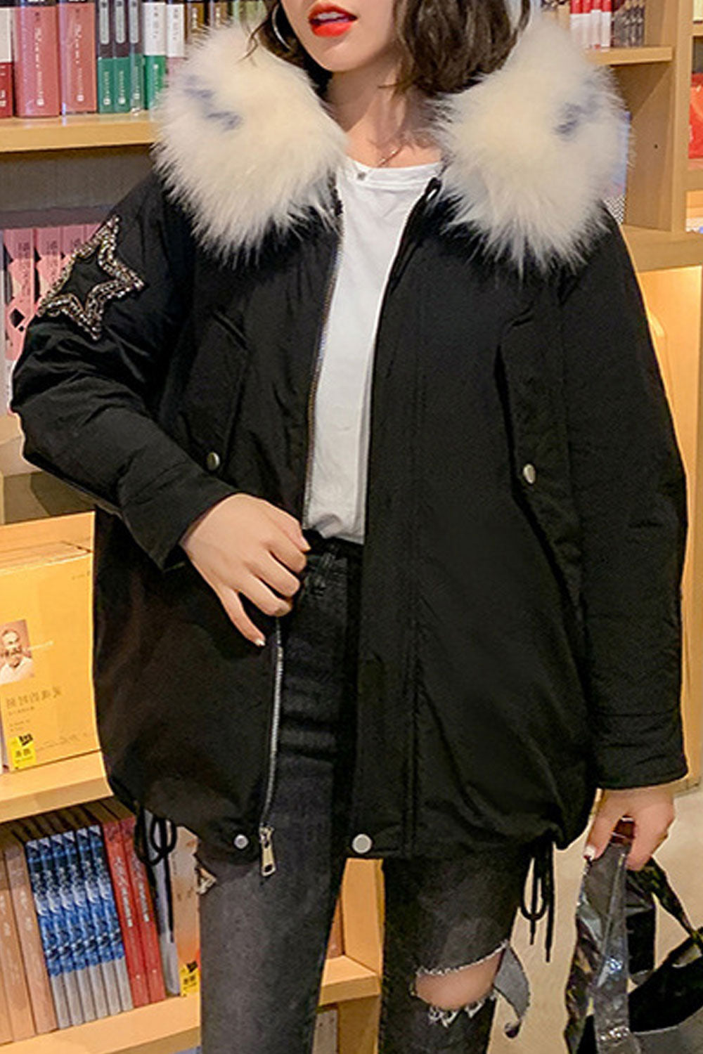 Women Loose Zipper Closure Winter Warm Padded Jacket