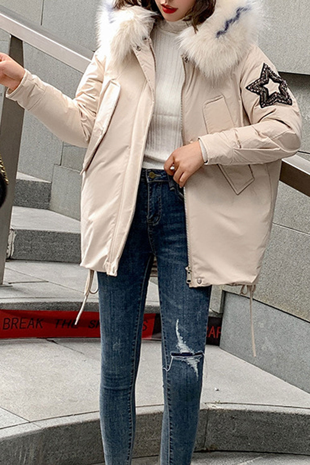 Women Loose Zipper Closure Winter Warm Padded Jacket