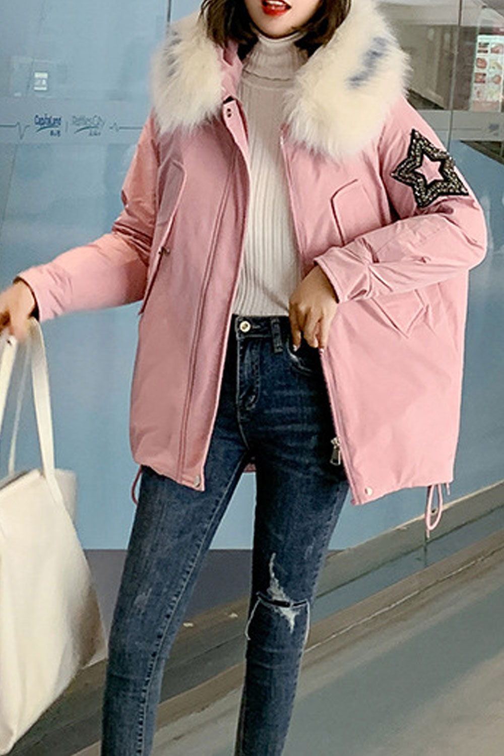Women Loose Zipper Closure Winter Warm Padded Jacket
