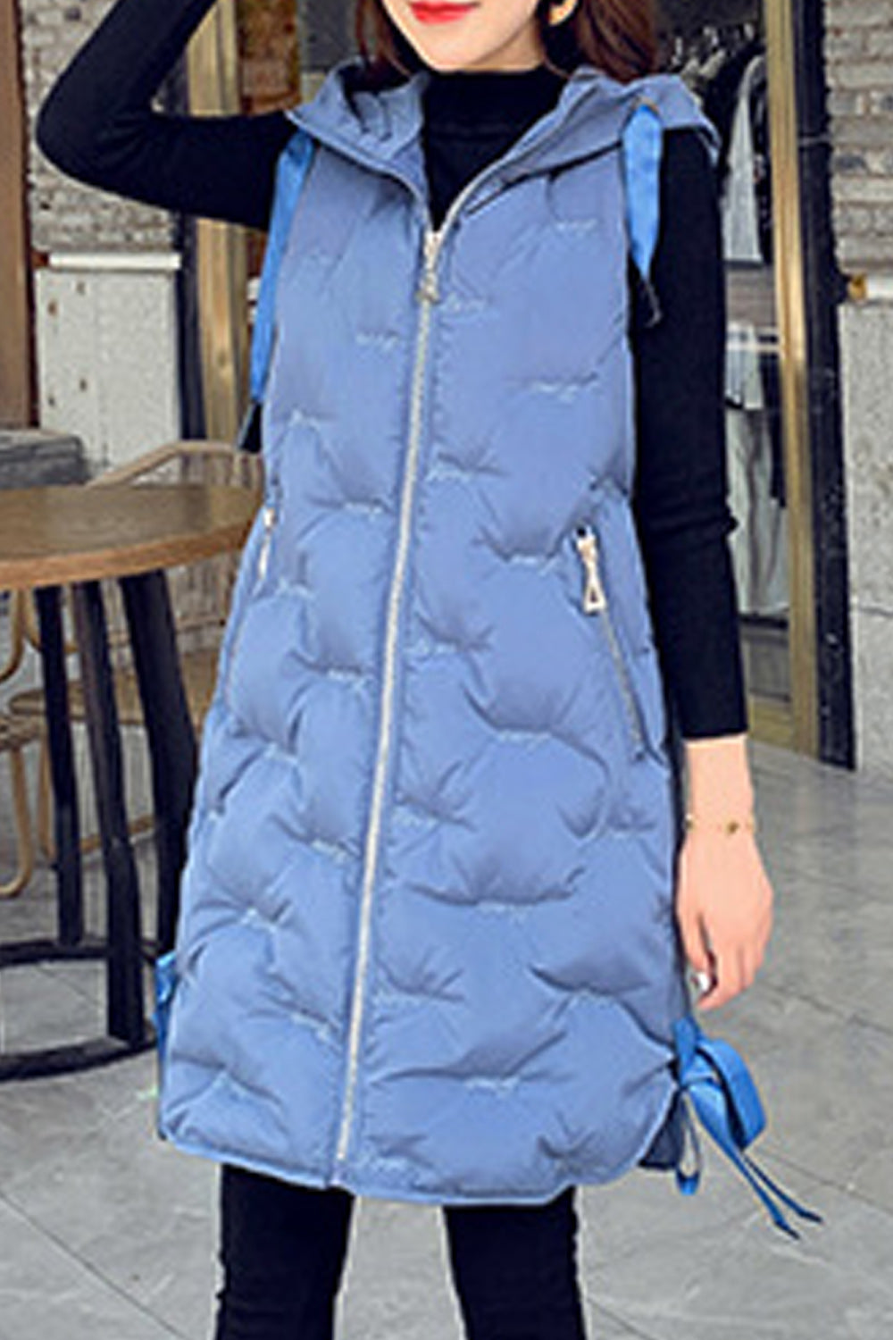 Women Relax Fit Zip Up Cotton Padded Vest