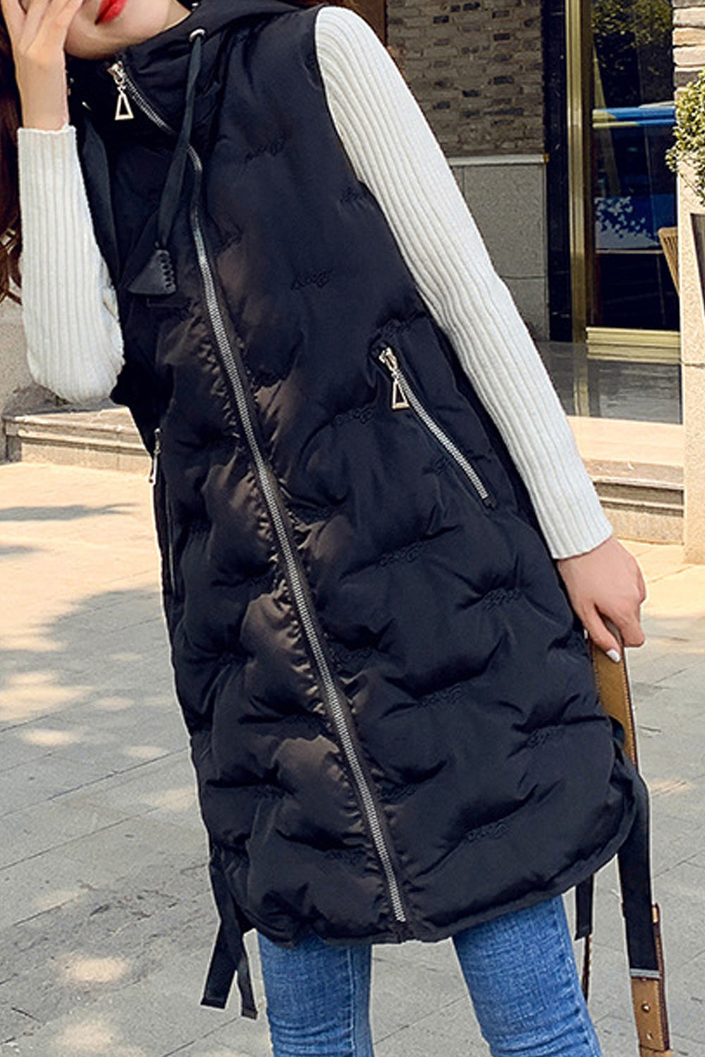Women Relax Fit Zip Up Cotton Padded Vest