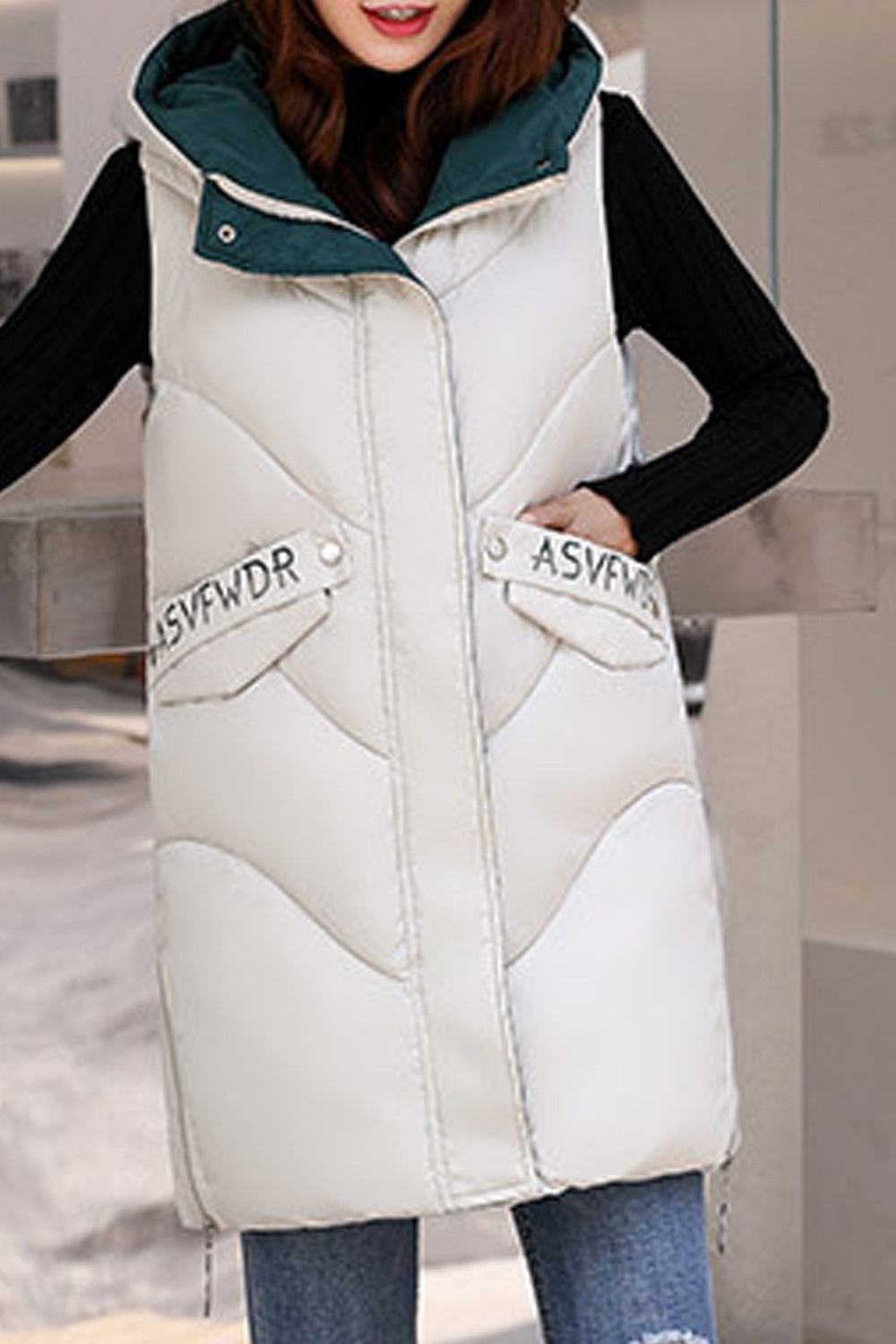 Women Loose Long Hood Cotton Padded Winter Vest