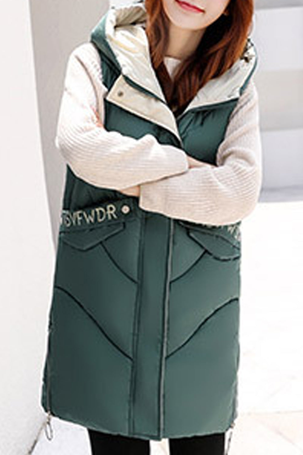 Women Loose Long Hood Cotton Padded Winter Vest