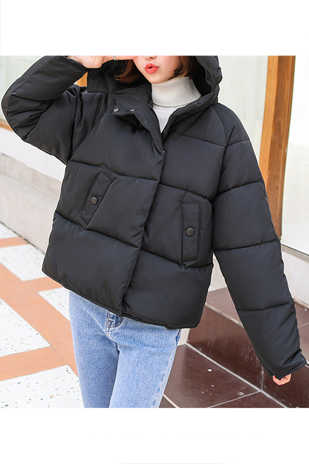 Women Snap Pocket Cotton Padded Winter Jacket