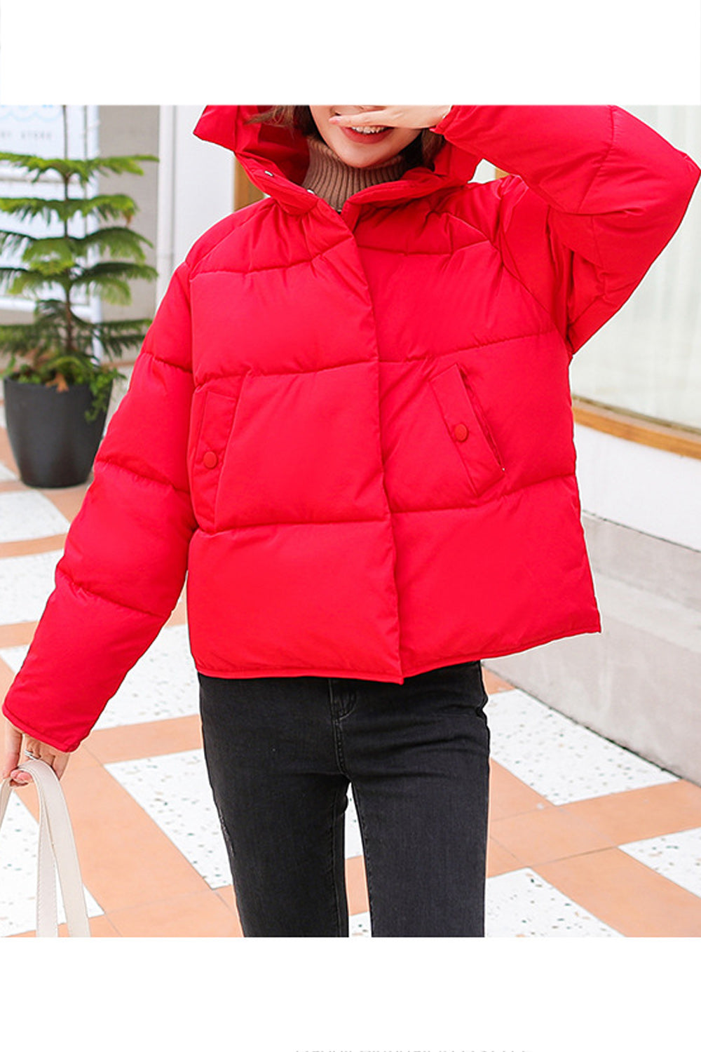 Women Snap Pocket Cotton Padded Winter Jacket