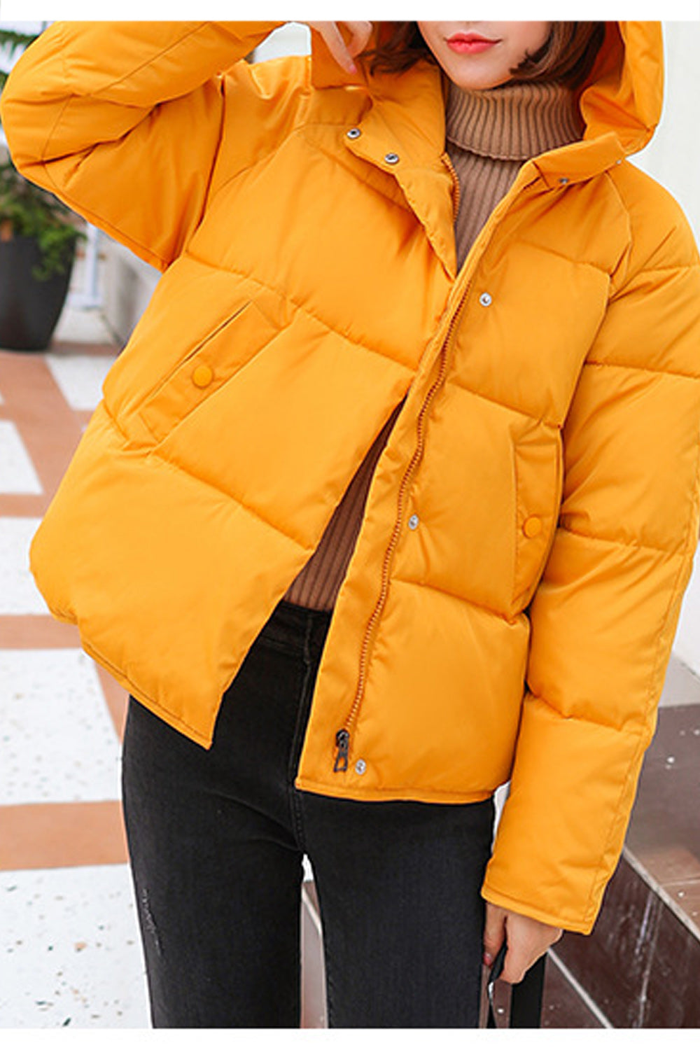 Women Snap Pocket Cotton Padded Winter Jacket