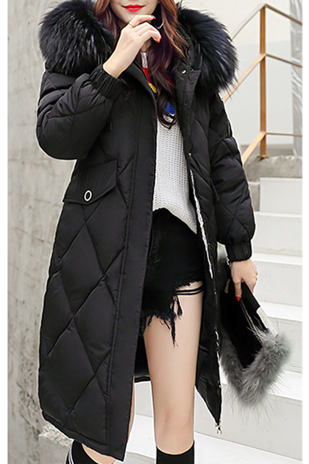Women Elastic Cuff Warm Padded Casual Winter Jacket