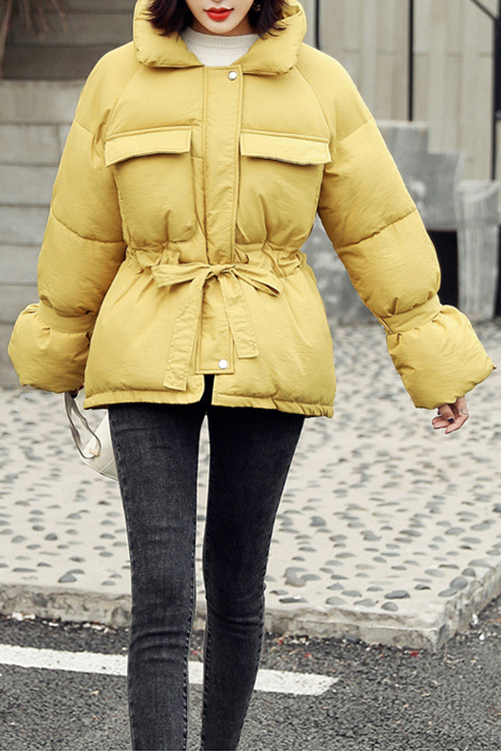 Women Winter Fashion Belted Warm Padded Jacket