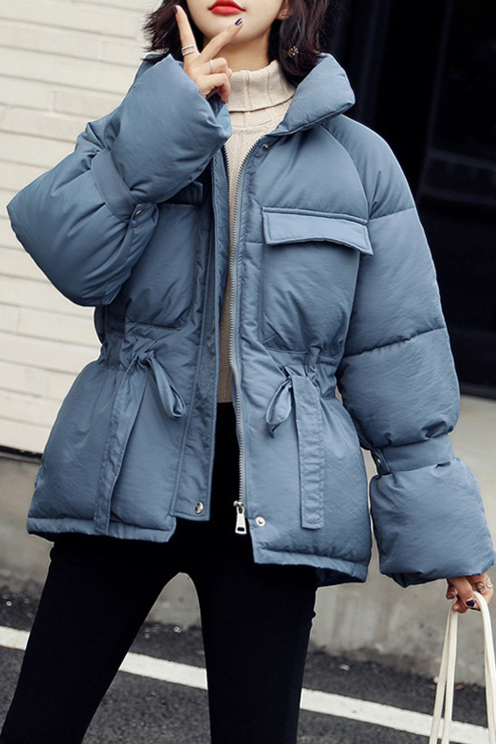 Women Winter Fashion Belted Warm Padded Jacket