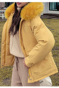 Women Hood Solid Flap Pocket Padded Winter Jacket