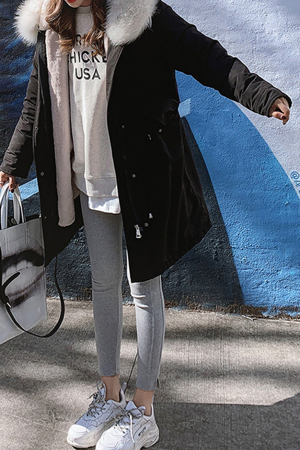 Women Loose Waist Strap Winter Padded Jacket