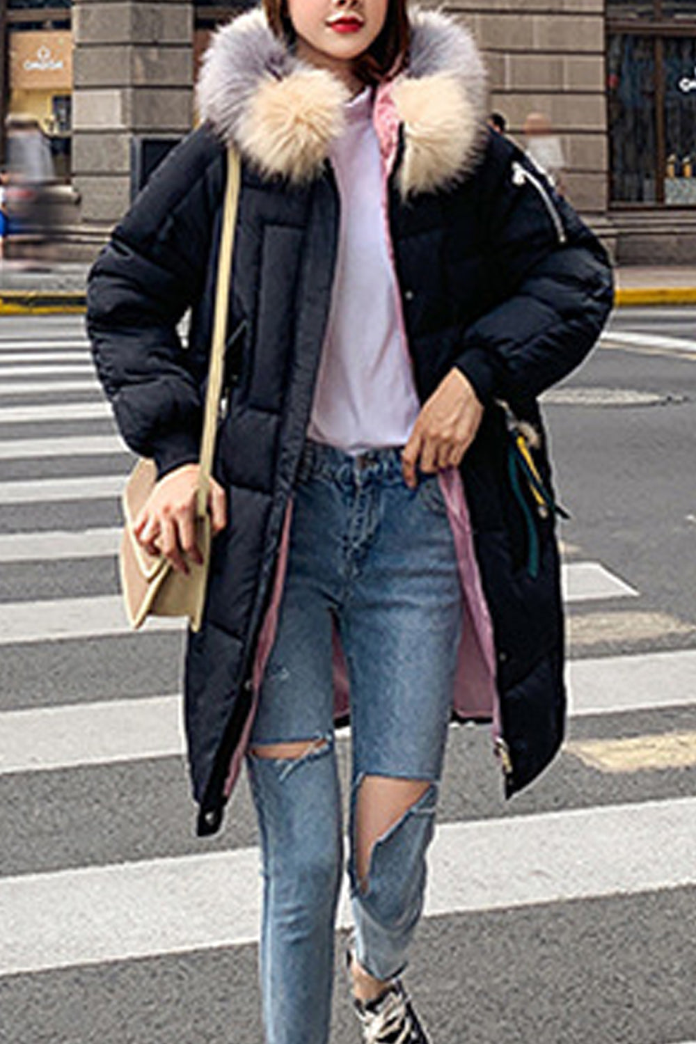 Women Fashion Loose Cotton Padded Zip Up Jacket