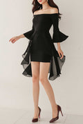 Women Trumpet Sleeve Irregular Skirt Chiffon Dress