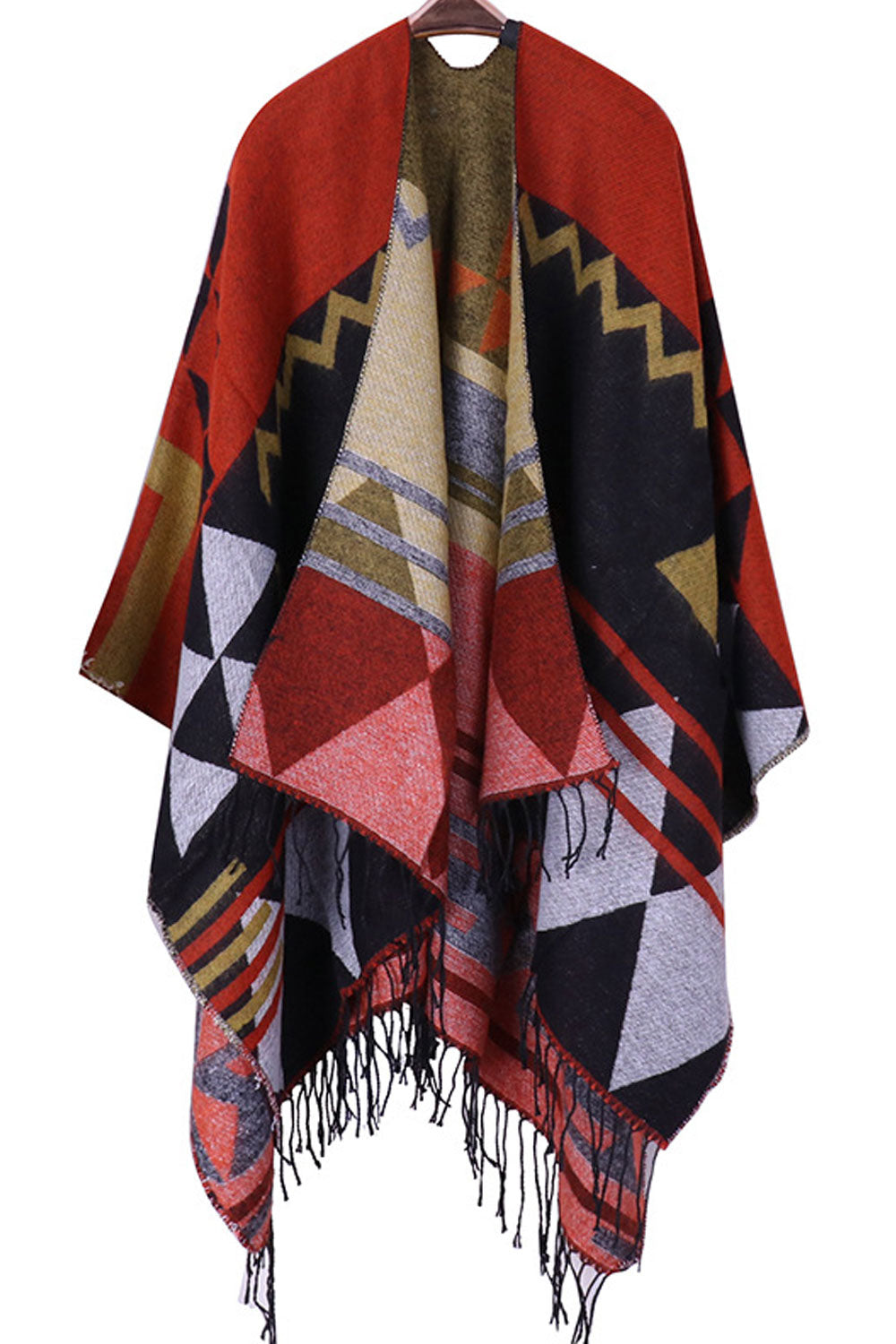 Women Contrast Color Geometry Pattern Warm Shawl
