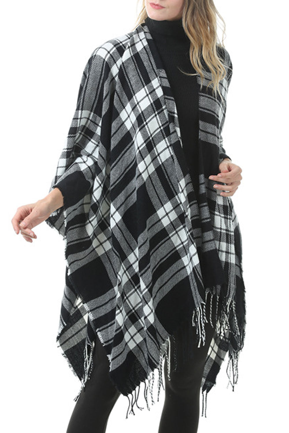 Women Winter Lattice Pattern Tassel Decorated Shawl