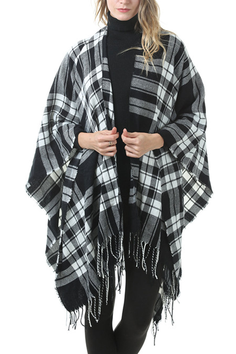 Women Winter Lattice Pattern Tassel Decorated Shawl