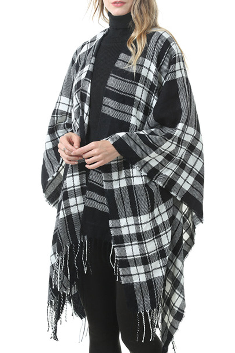 Women Winter Lattice Pattern Tassel Decorated Shawl