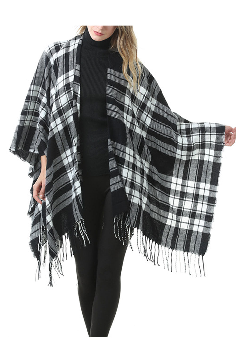 Women Winter Lattice Pattern Tassel Decorated Shawl