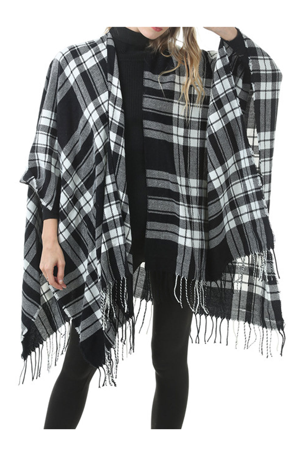 Women Winter Lattice Pattern Tassel Decorated Shawl