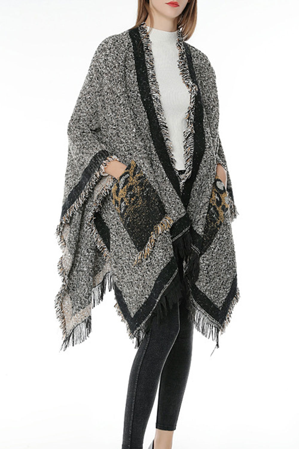 Women Fashion Warm Leopard Pocket Winter Shawl