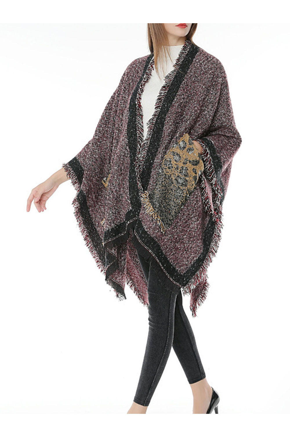 Women Fashion Warm Leopard Pocket Winter Shawl