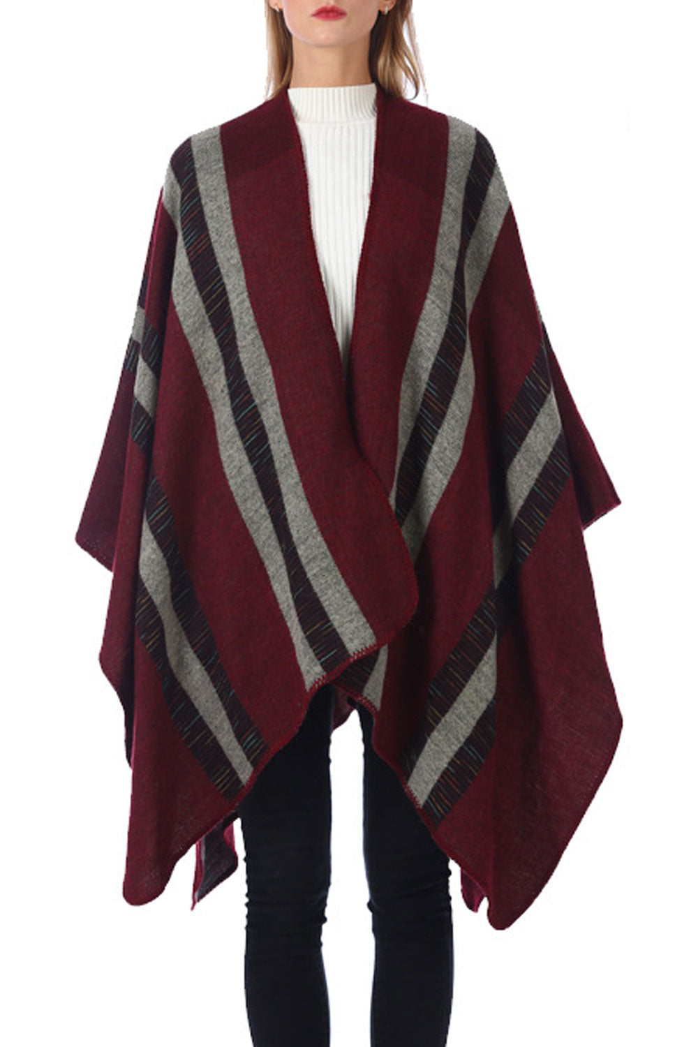 Women Thick Stripe Warm & Thick Cashmere Shawl
